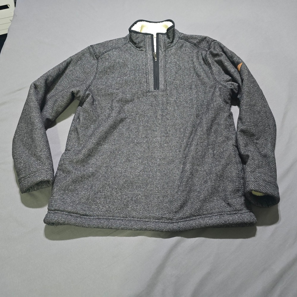 Orvis Quarter Zip Pullover Mens Medium Gray Sherpa Lined Honeycomb Knit Sweater